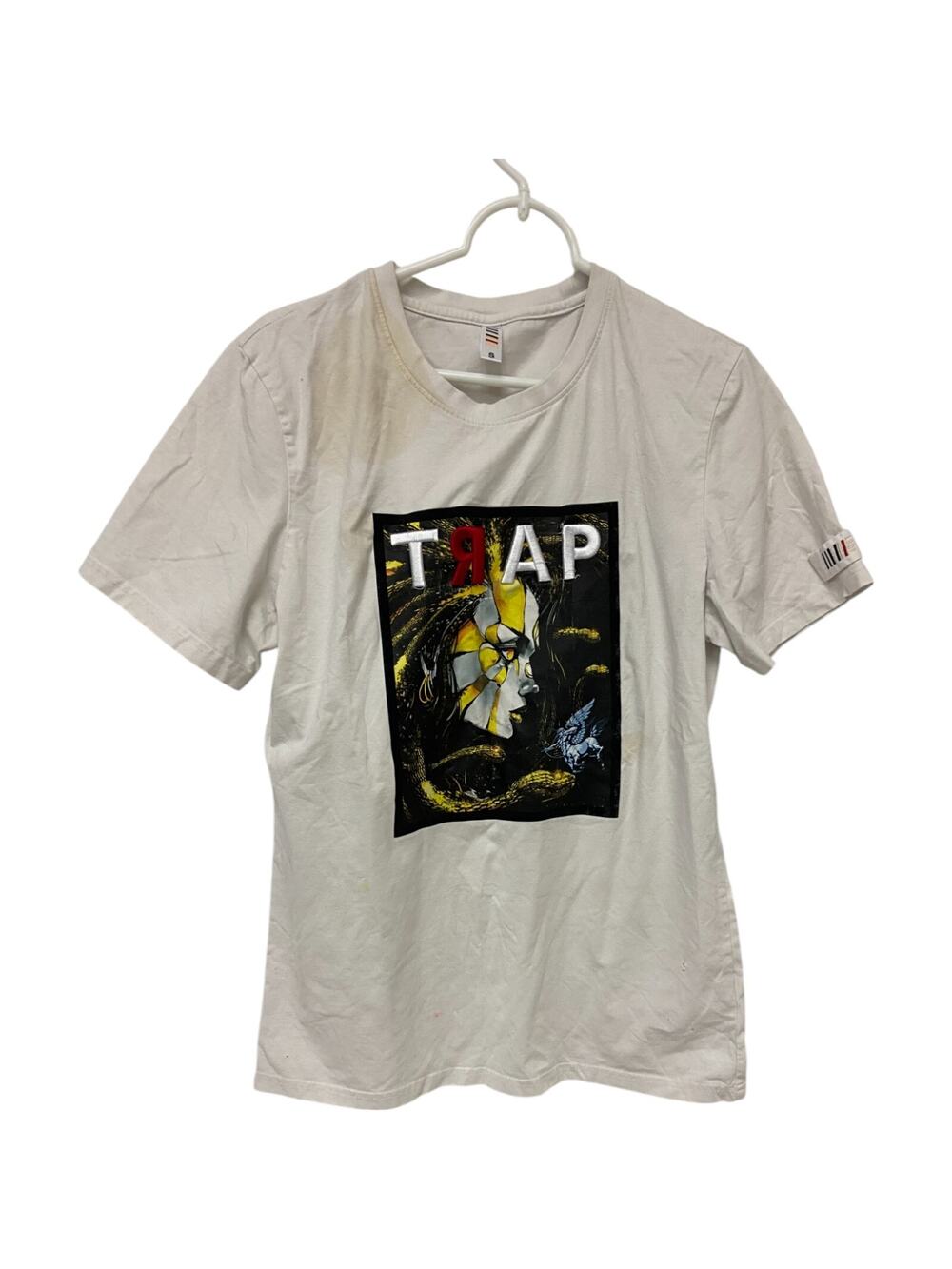 Loop Trap Graphic T-Shirt Mens Small White Embroidered Crew Neck Short Sleeve